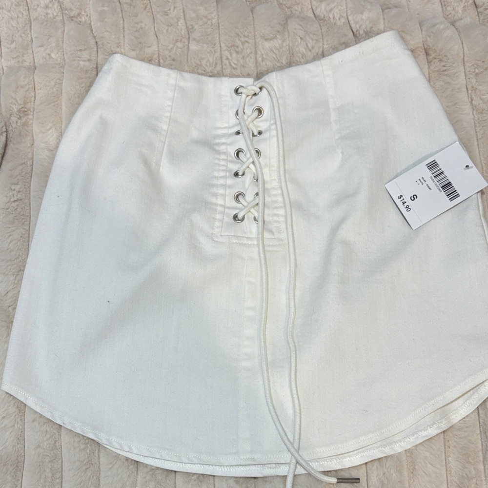 Forever 21 White Lace-Up A-Line Skirt
